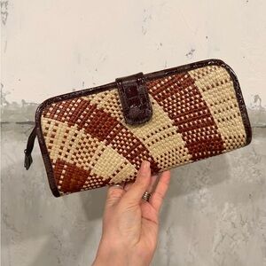 Woven Straw Leather Clutch Wallet Vintage Boho Zippered Pouch
